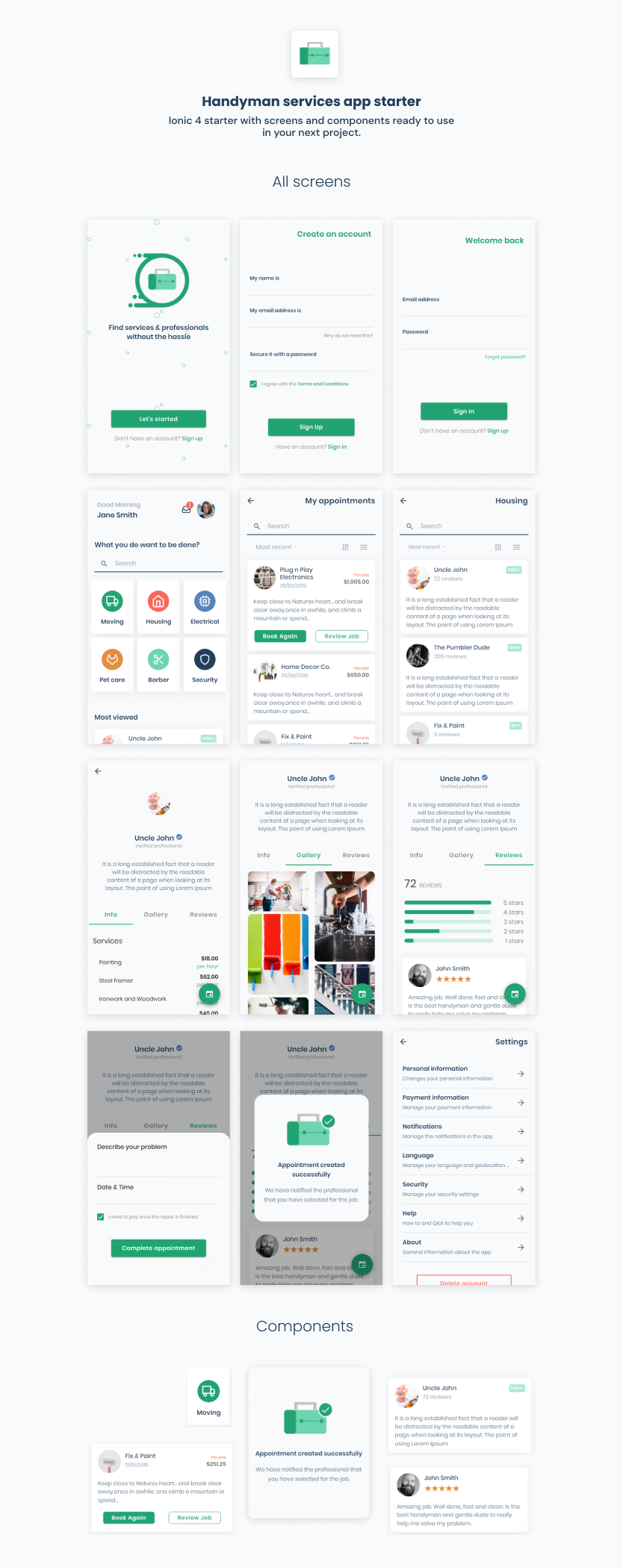 Handyman Services | Ionic 4 | Angular | UI Theme | Template App | Starter App & Components - 1