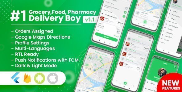 Delivery Boy for Groceries, Foods, Pharmacies, Stores Flutter App Flutter Food &amp; Goods Delivery Mobile App template