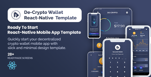 De-Crpyto Wallet - Cryptocurrency Mobile App React Native Template React native Crypto &amp; Blockchain Mobile App template