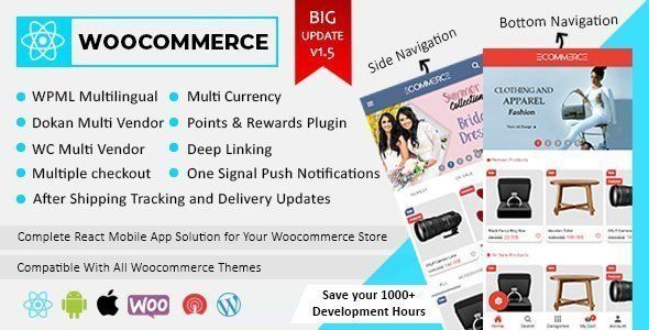 Becrux - React Native Woocommerce Full Mobile App Solution for iOS & Android with App Setting Plugin React native Ecommerce Mobile App template