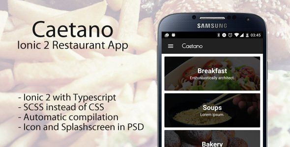 Caetano - Ionic 2 Restaurant App Ionic Ecommerce Mobile App template