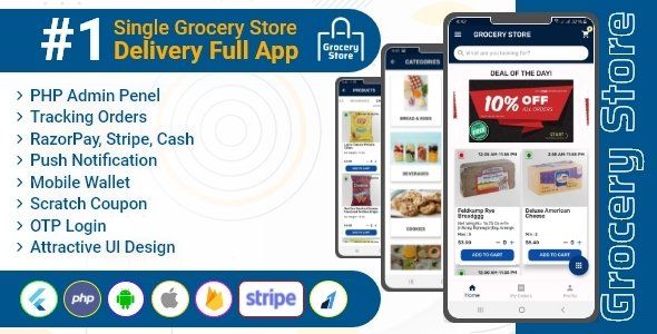 Grocery Store - Flutter Single Vendor Grocery Delivery App with Admin Panel Flutter Ecommerce Mobile App template