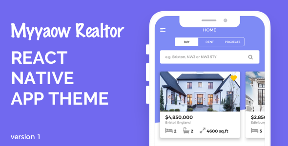 Myyaow Realtor - React Native Theme React native  Mobile App template