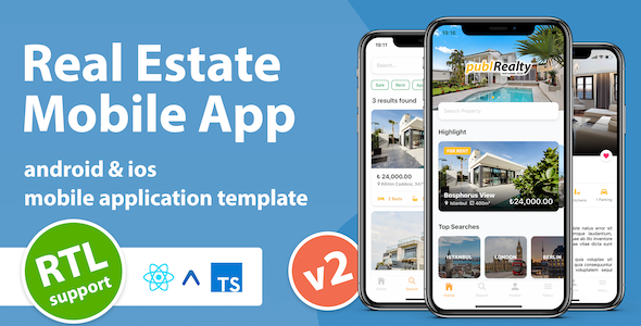 Real Estate Mobile App Template With React Native React native  Mobile App template