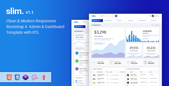 Slim - Modern & Clean Responsive Bootstrap 4 Admin Dashboard Template   Design Dashboard