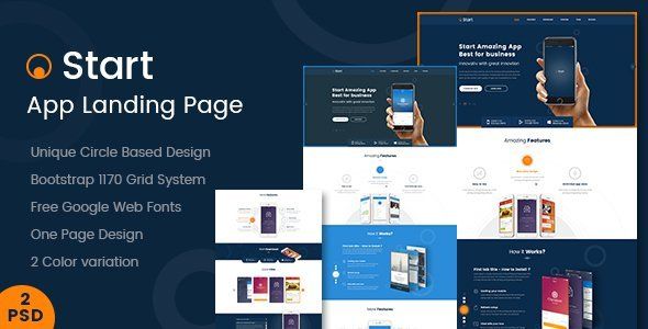 Start - App Landing Page PSD Template   Design App template