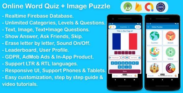 Online Word Quiz + Image Guess Puzzle Game for Android Android Game Mobile App template