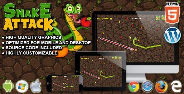 Snake Attack - HTML5 Survival Game Android Game Mobile App template