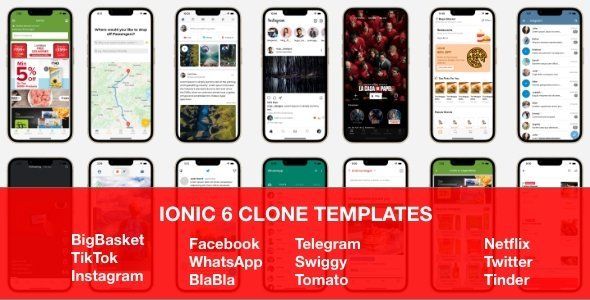 ionic 6 starter templates / clone templates / bigbasket / tiktok / twitter / facebook / swiggy clone