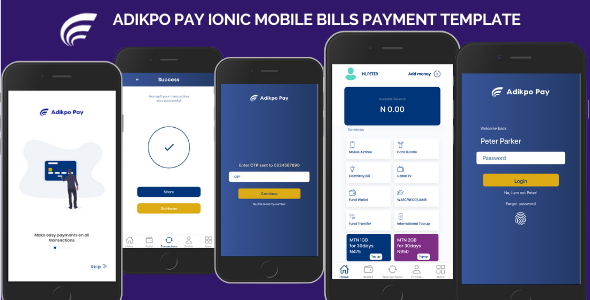 Adikpo Mobile Bills Payment Ionic Template Ionic Finance &amp; Banking Mobile App template