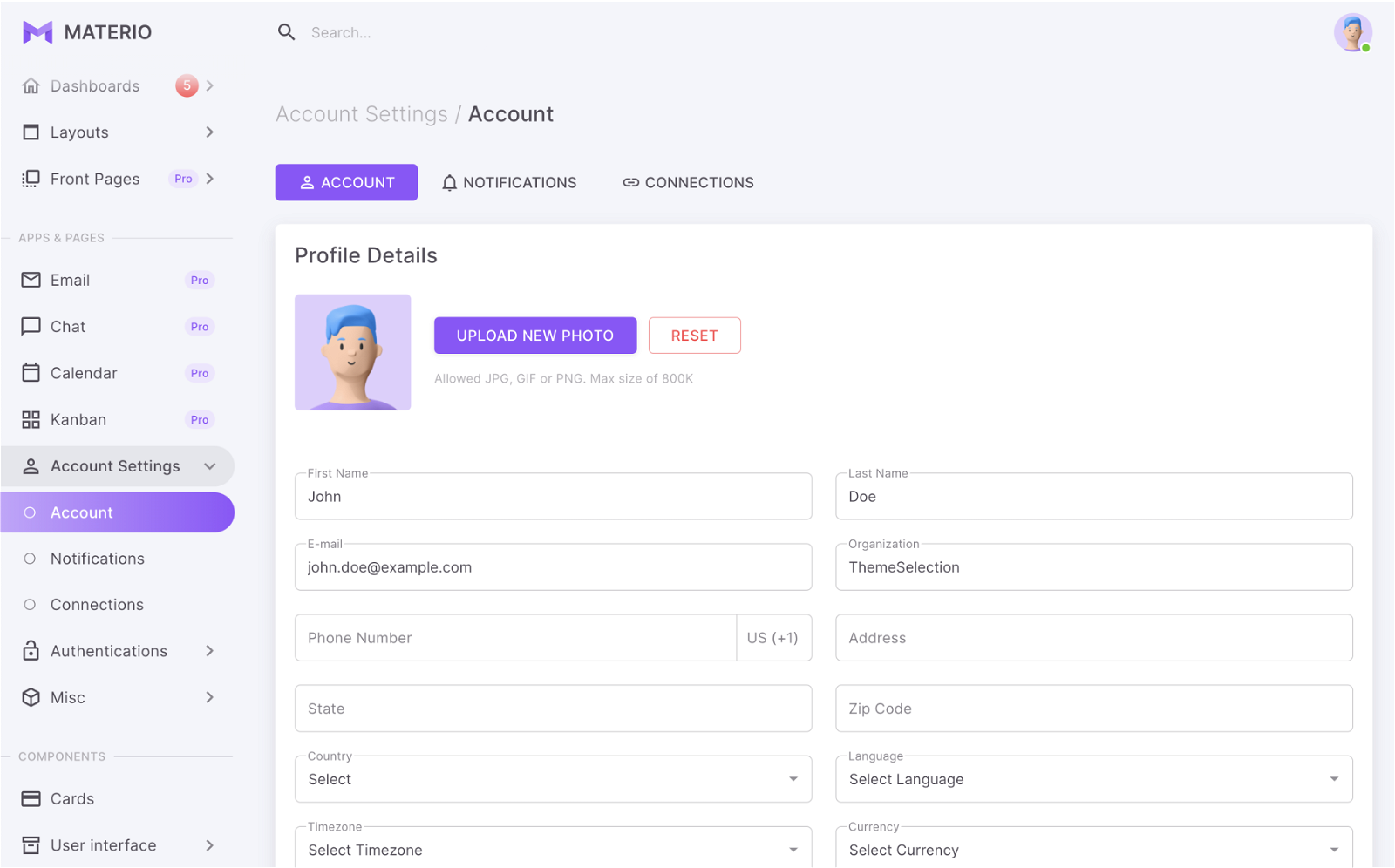 materio dashboard free laravel