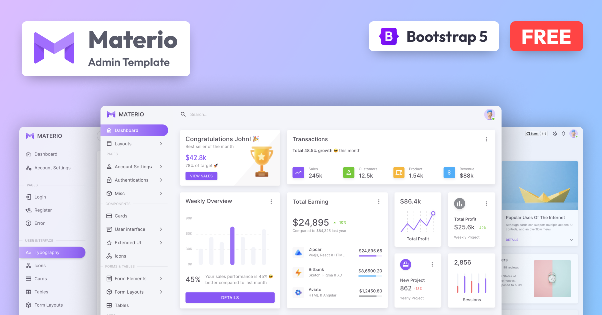 Materio Dashboard FREE - Bootstrap 5