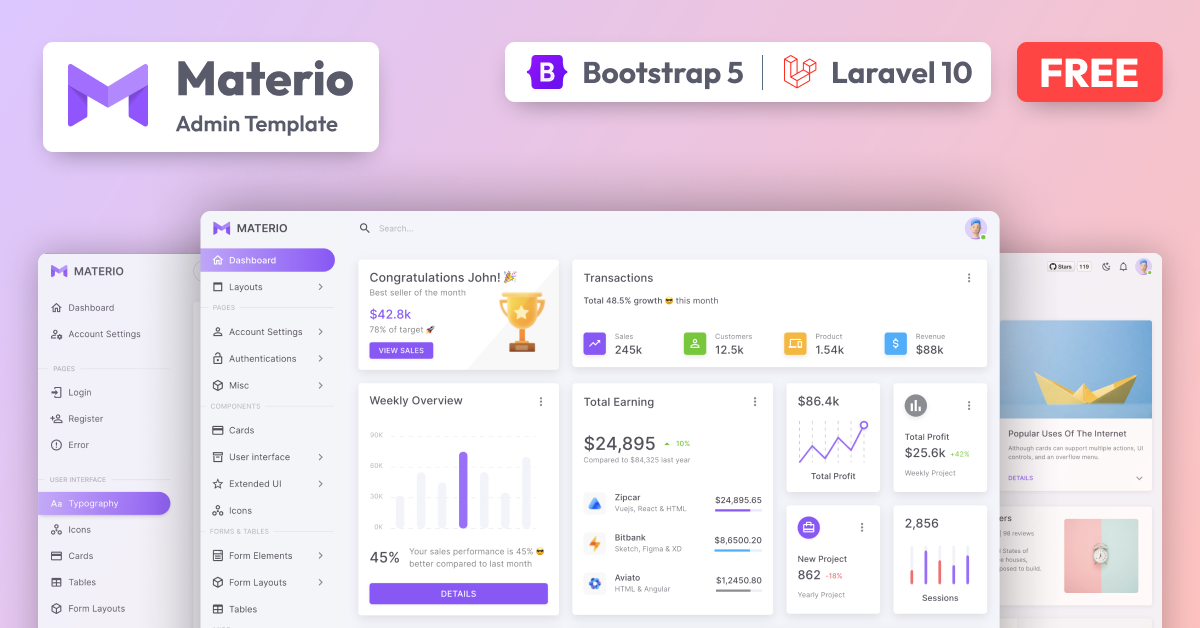 Materio Dashboard Free - Laravel 10