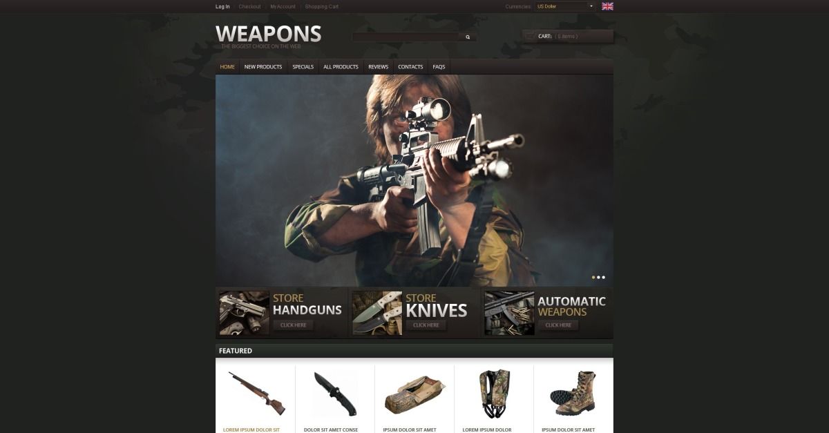 Weapons for Connoisseurs ZenCart Template - TemplateMonster