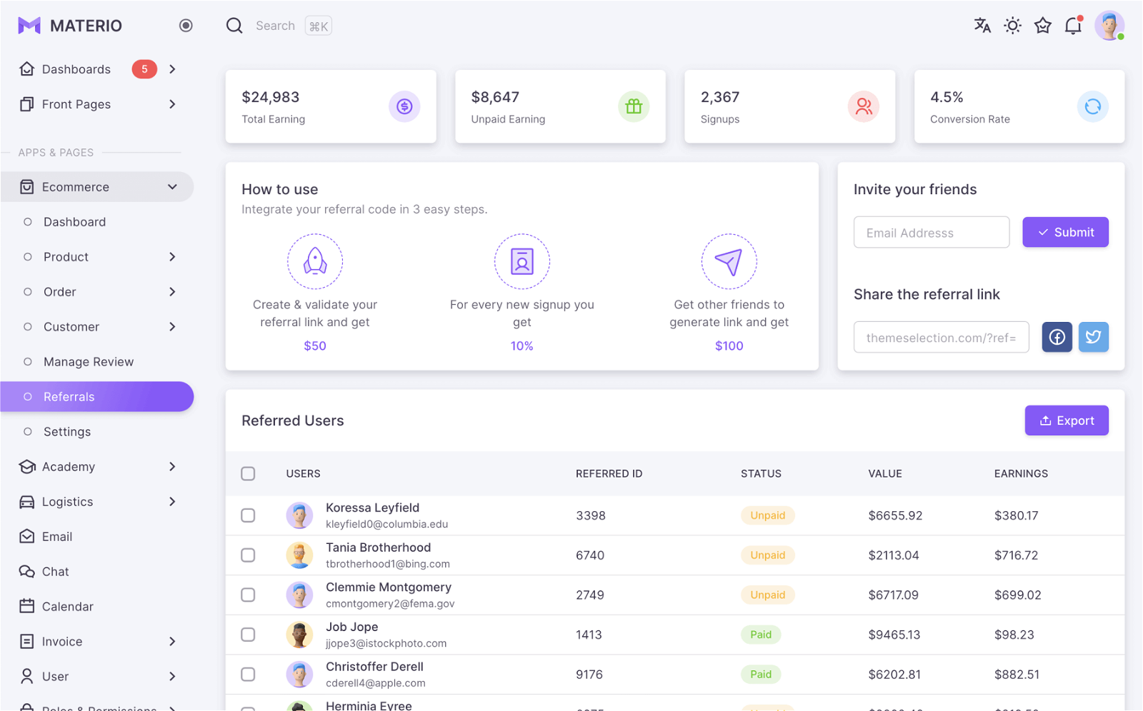 materio django admin template