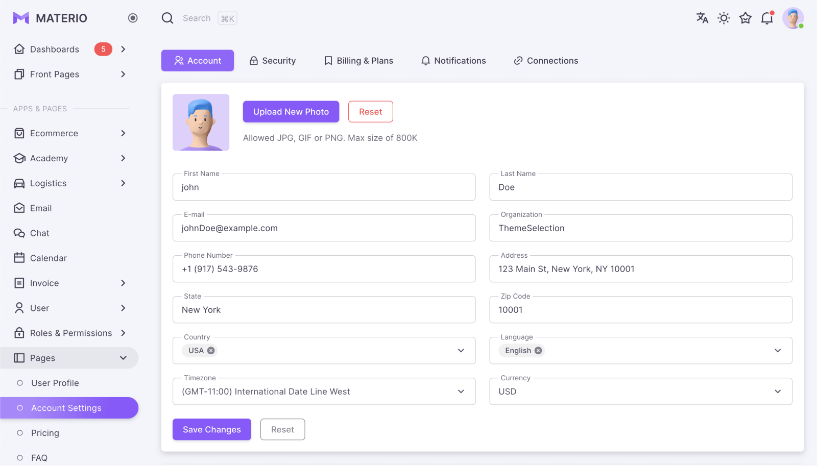 materio dashboard pro django