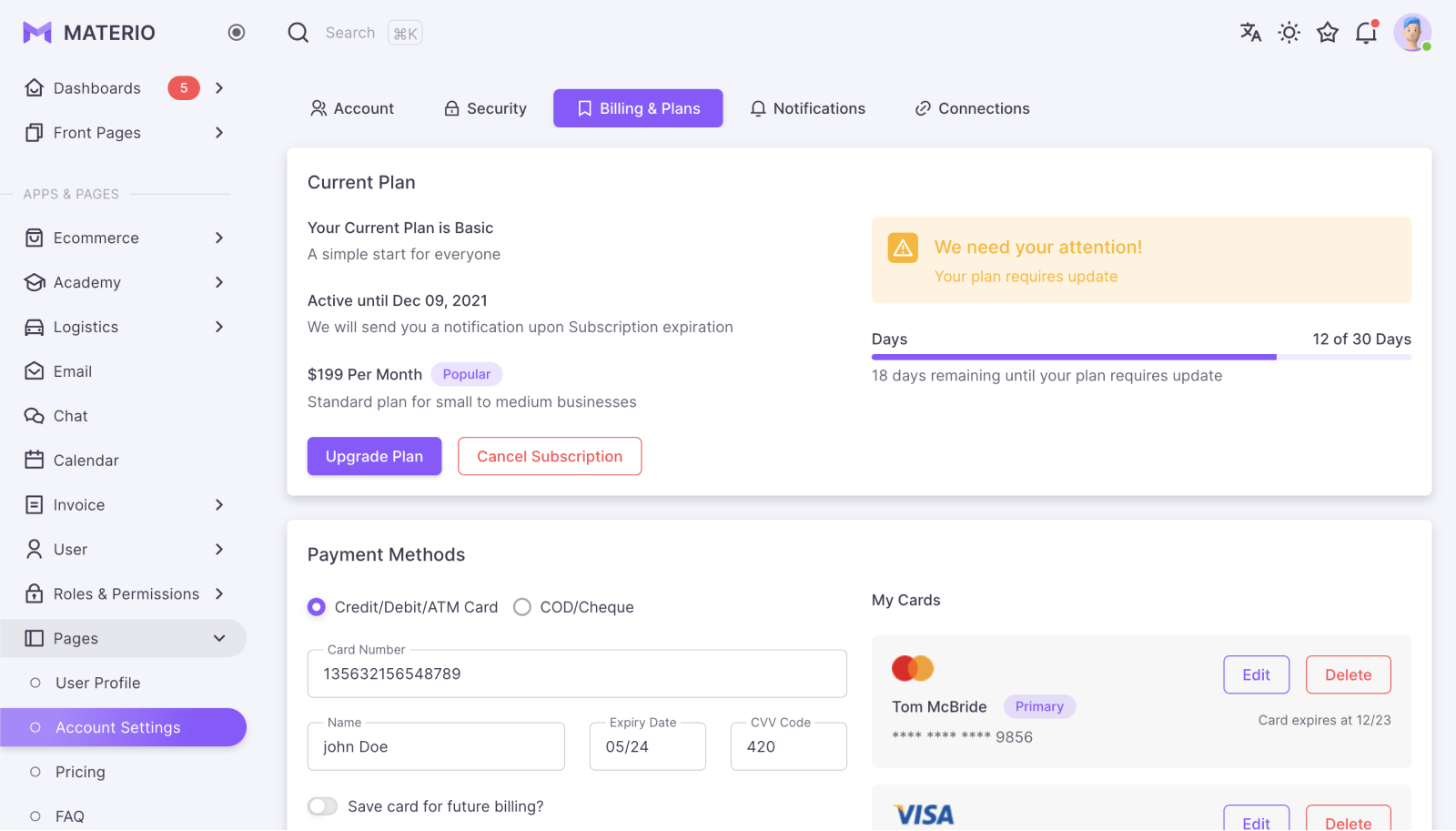 materio dashboard pro django