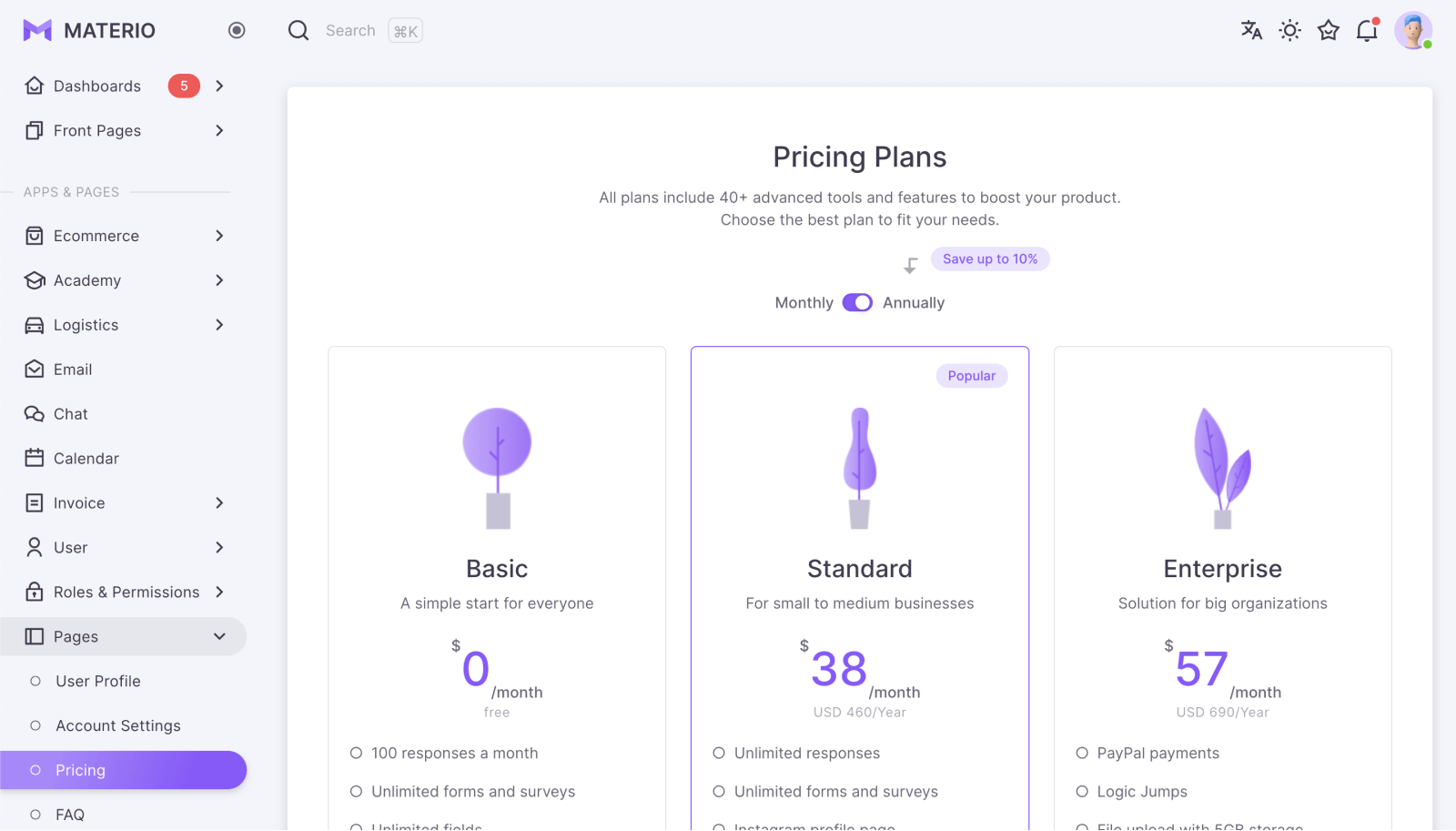 materio dashboard pro django