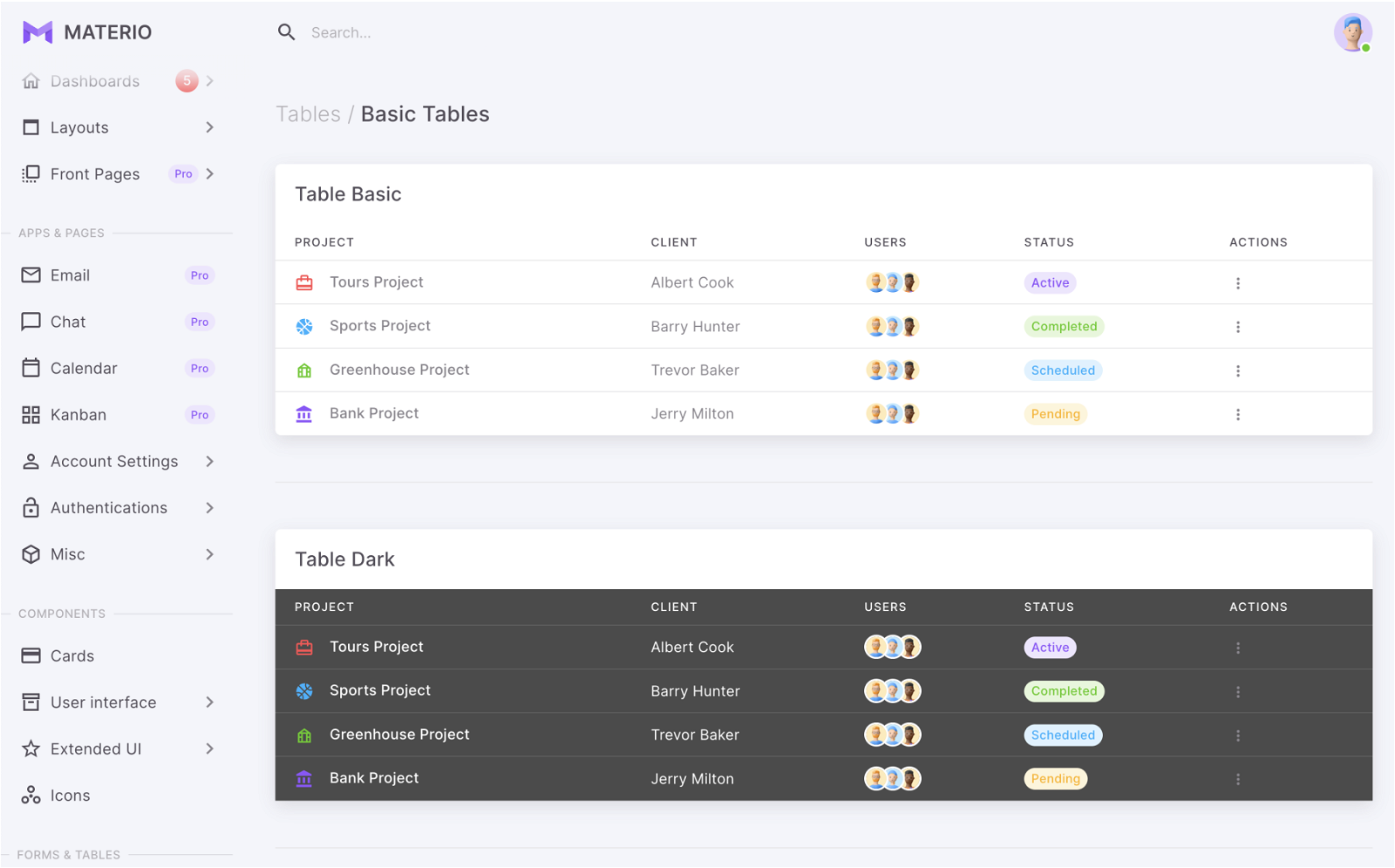 materio dashboard free django