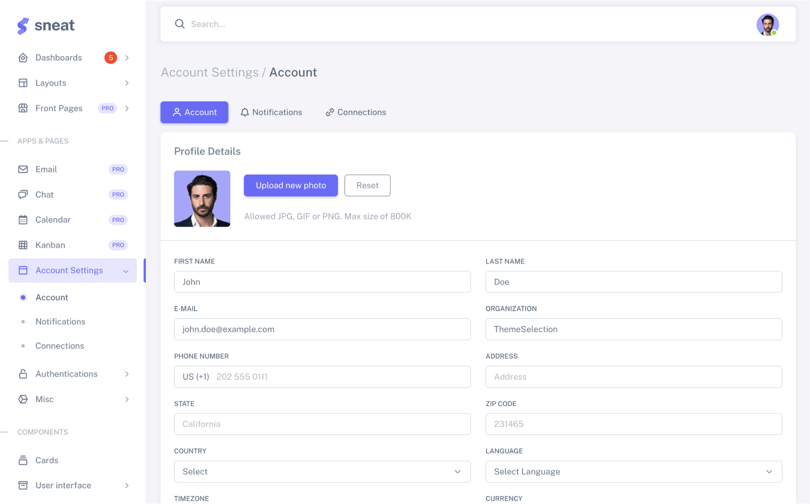 sneat dashboard free bootstrap