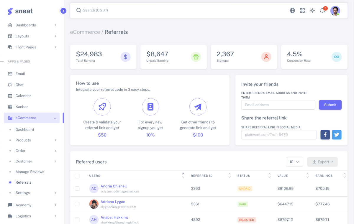 sneat dashboard pro bootstrap