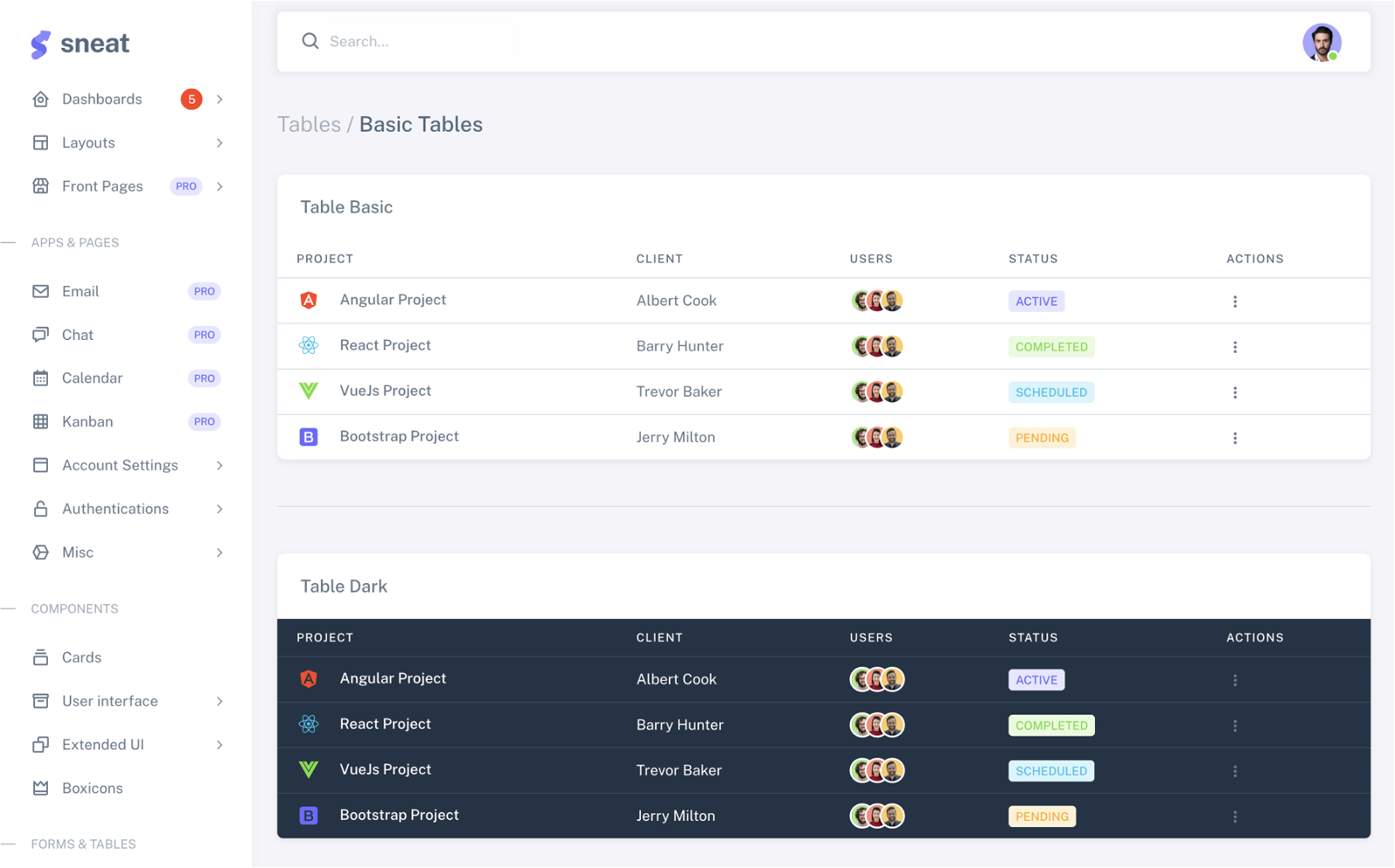 sneat dashboard free bootstrap