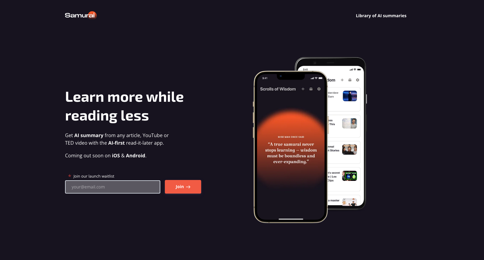 Samurai AI - read-it-later app with AI summary | iOS, Android