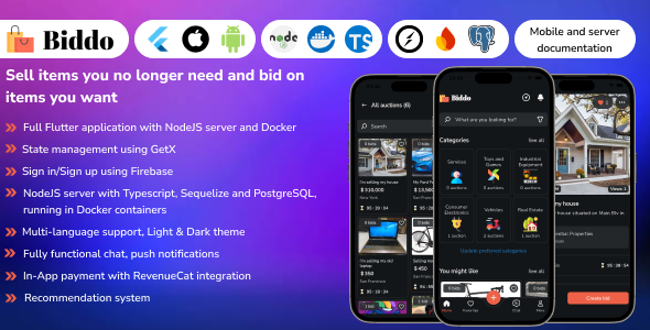 Biddo  Full Flutter auction app with NodeJS server with Docker