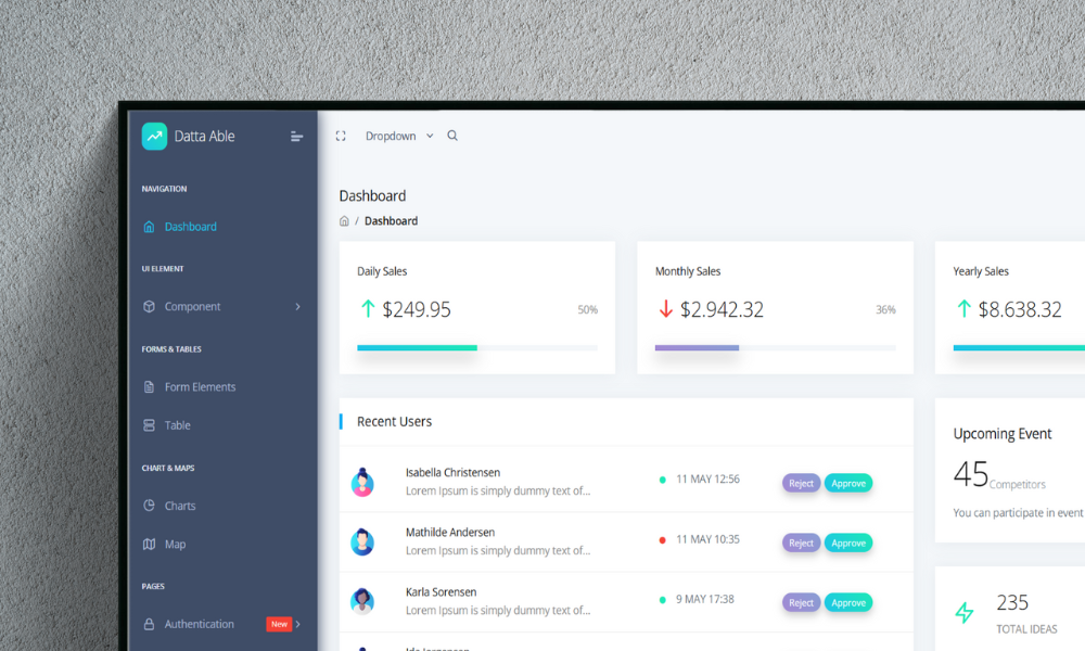 Free Datta Able React Admin Template