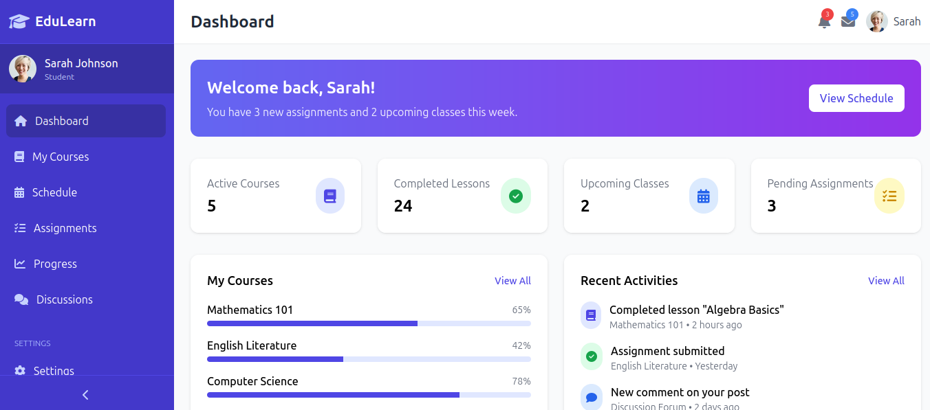 dashboard e learning school
