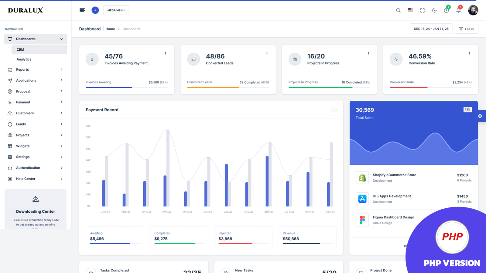 Duralux - PHP Admin Dashboard Template